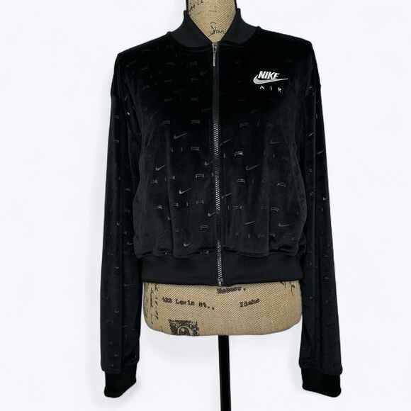 Nike Air Velour Jacket Sz L Black White Full Zip AOP DD5449 010 Sportswear NEW - Picture 1 of 15